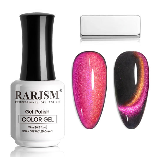 RARJSM Cat Eye Gel Nail Polish Orange to Purple Glitter Velvet Cateye Gel Polish with Magnet Stick Reflective Chameleon Shimmer UV LED Curing Requires Soak Off for Home Salon Nail Art Manicure 15ml