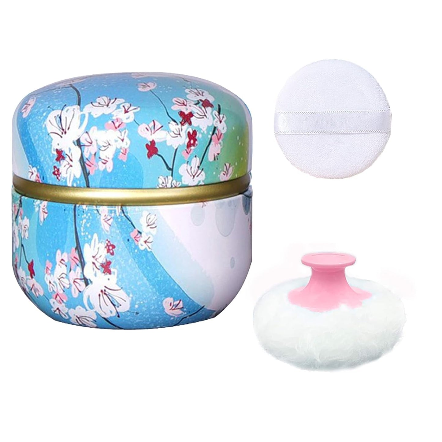 Body Powder Puff and Container for Dusting Powder, Women Powder Puff and Powder Case for Bath and Travel (Plum Blossom)