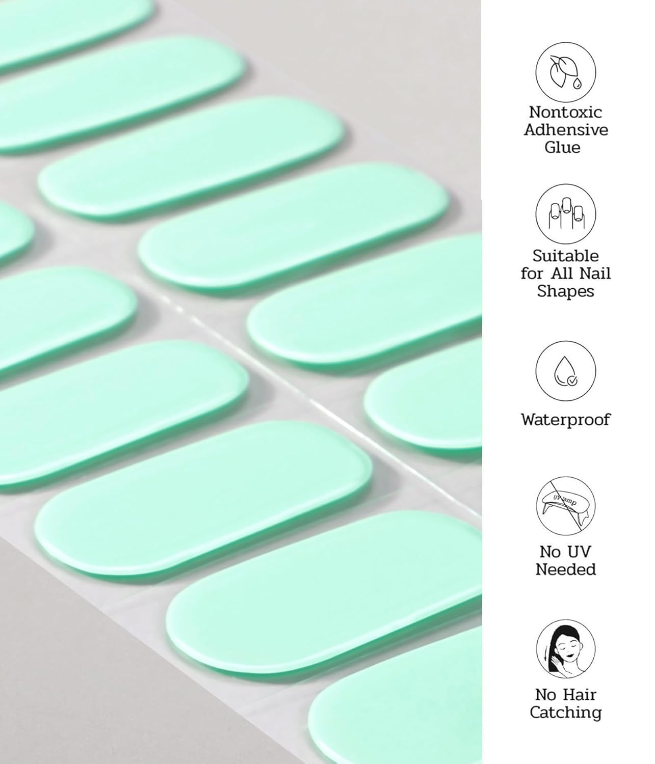 Nail Polish Strips - 22 Pcs Salon Quality Gel Nail Stickers - Long Lasting Wraps (Mint Milk Green)