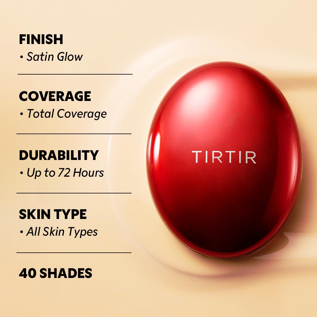 TIRTIR Mask Fit Red Cushion Foundation | Full coverage, Weightless, Skin fit, Satin Glow Finish, Korean Makeup BB Foundation, beauty, Tattoo cover up, Buildable (#33C Hazel, 0.63 Fl Oz)