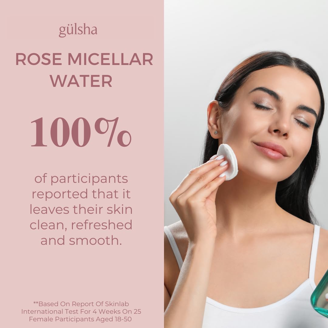 GULSHA Rose Micellar Water - Facial Cleanser & Makeup Remover, Fragrance-free Hydrating Cleanser, Softens the Skin, Formula designed in France for All Skin Types, Natural Origin, 200ml (6.76 fl oz)