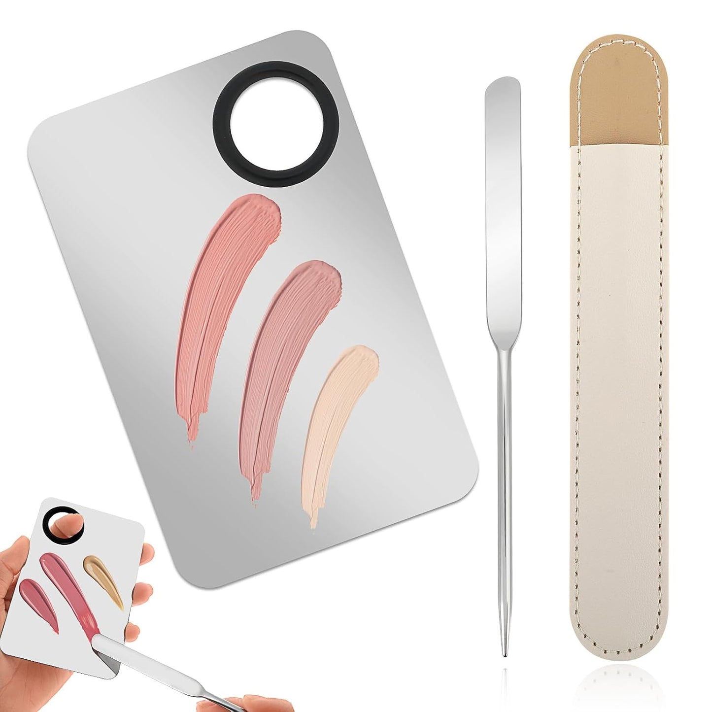 Foundation Spatula Set - Stainless Steel Makeup Mixing Palette with Korean Makeup patula Portable Makeup Palette Mixer for Mixing Foundation Eye Shadow Eyelash Nail Art