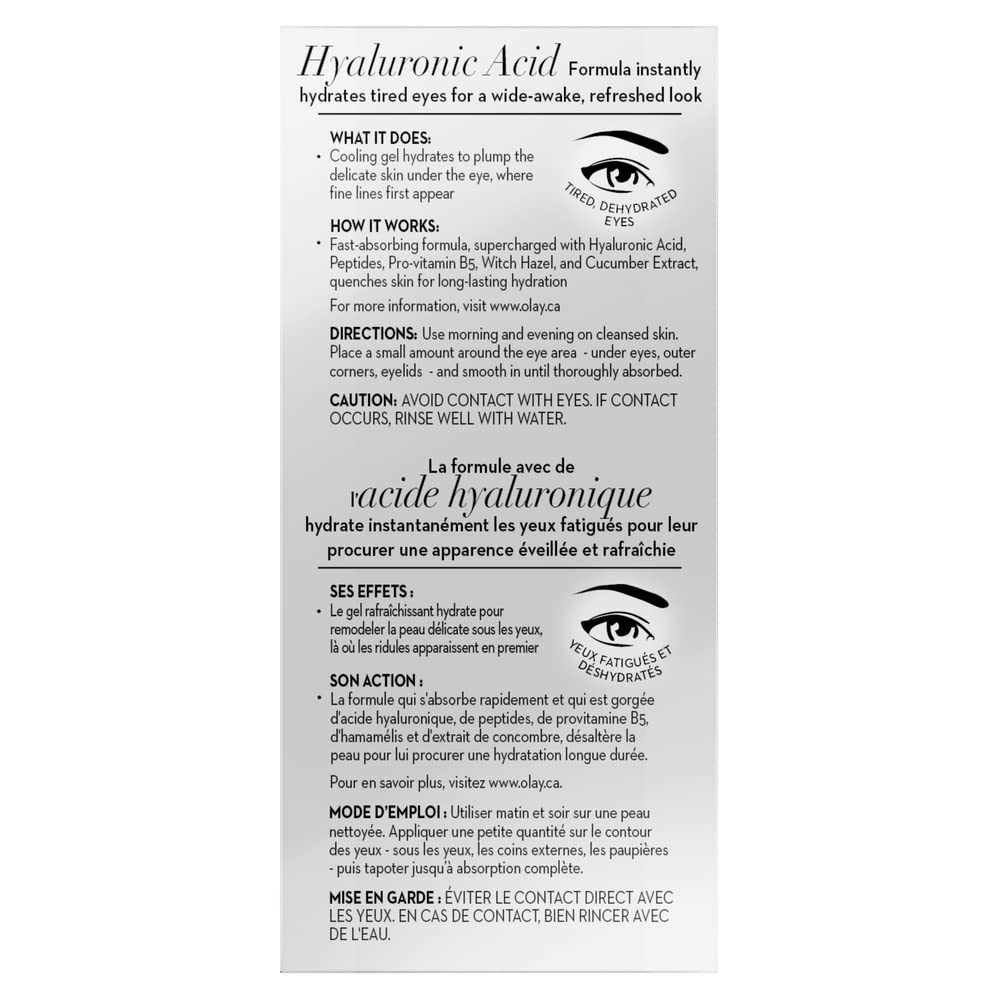 Olay Deep Hydrating Eye Gel with Hyaluronic Acid for Tired Eyes, Hydrating Gel, Cucumber, 0.5 Fl Oz