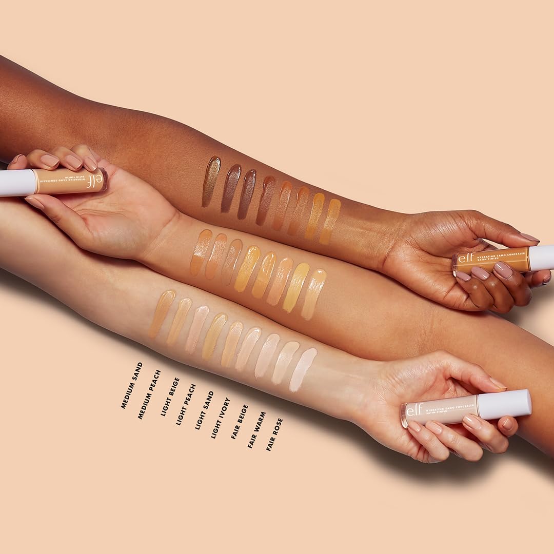 e.l.f. Hydrating Camo Concealer, Covers Blemishes & Under-Eye Circles, Full-Coverage & Delivers A Satin Finish, Vegan & Cruelty-Free, Light Peach