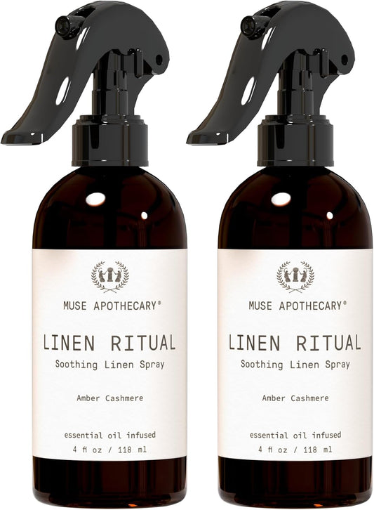 Muse Apothecary Linen Ritual - Aromatic, Soothing, and Relaxing Linen Mist, Laundry and Fabric Spray - Infused with Aromatherapy Essential Oils - 4 oz, Amber Cashmere, 2 Pack