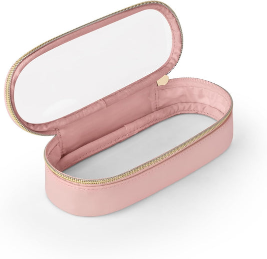 Clear Travel Makeup Brush Holder, Leather Makeup Brush Toiletry Bag, Portable Cosmetic Brush Case, Transparent Waterproof Makeup Brush Storage Bag, Pink