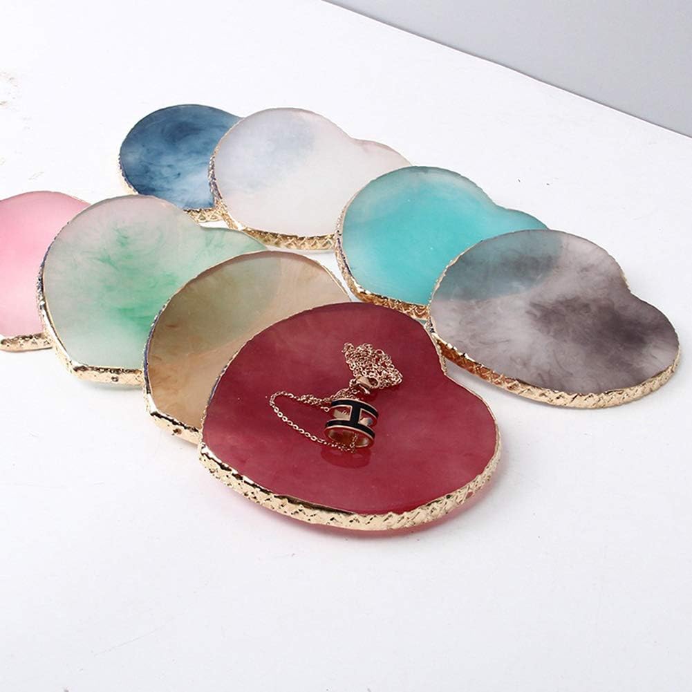 AKOAK 1 Pack Nail Heart Shape Resin Palette Agate Golden Edge Palette Crystal Edge Shooting Prop Palette Works Display Board Tools (Red)