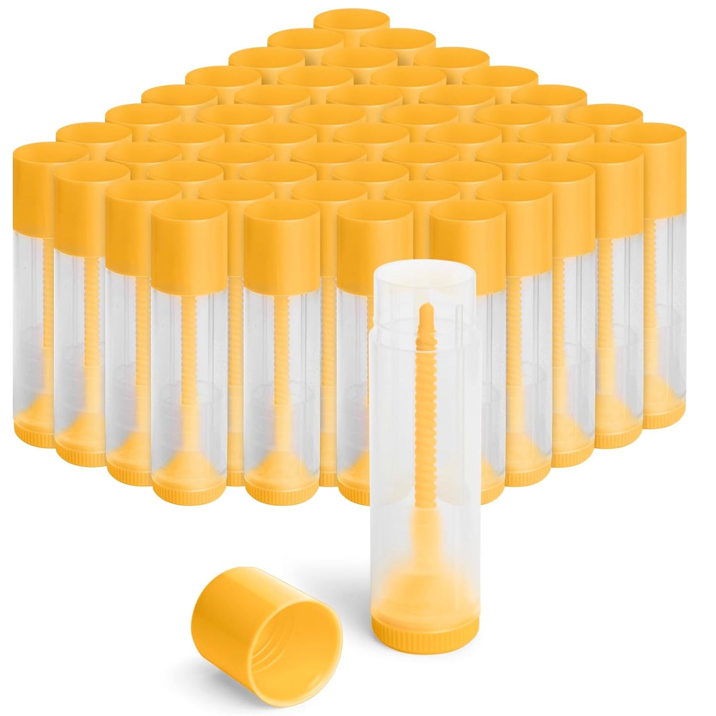 JuLand 50 Pack Empty Lip Balm Containers Bulk 5.5ml - Clear Twist-Up Tubes with Yellow Caps, Refillable Chapstick Tube for DIY Lip Balm Making