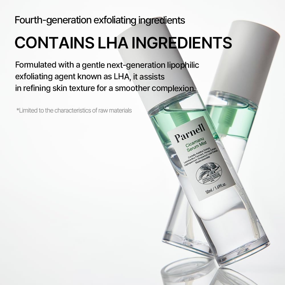 Parnell Cicamanu Serum Mist - Centella Asiatica, Hyaluronic Acid, Ceramide, LHA, Balancing Oil, Moisturizing and Soothing for Radiant Skin (1.69 Fl Oz / 50ml)