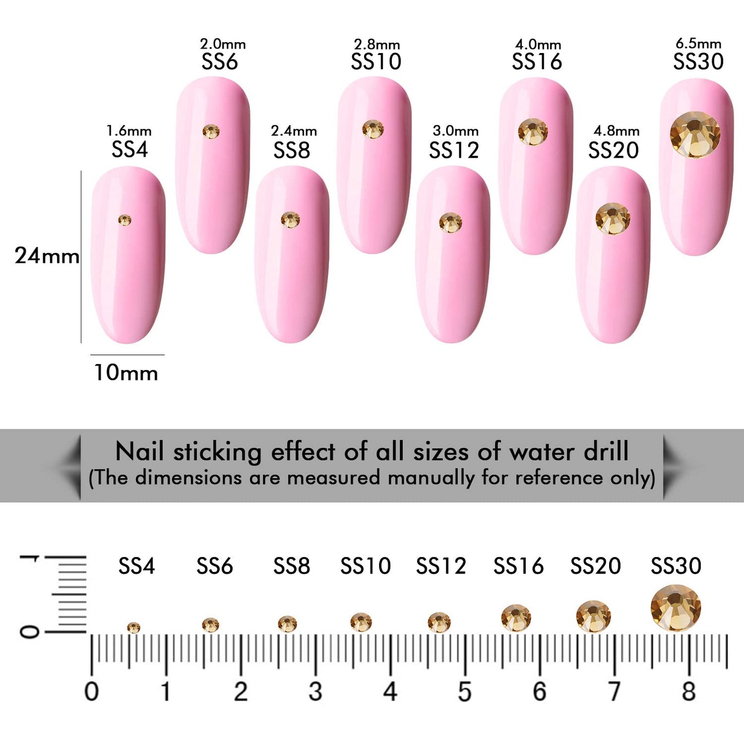 1440Pcs Topaz Crystal Rhinestones,Glass Flatback Rhinestones Gemstones Small for Nail Face Makeup Art Crafts Clothes Decoration -(SS8,2.4mm,Topaz)