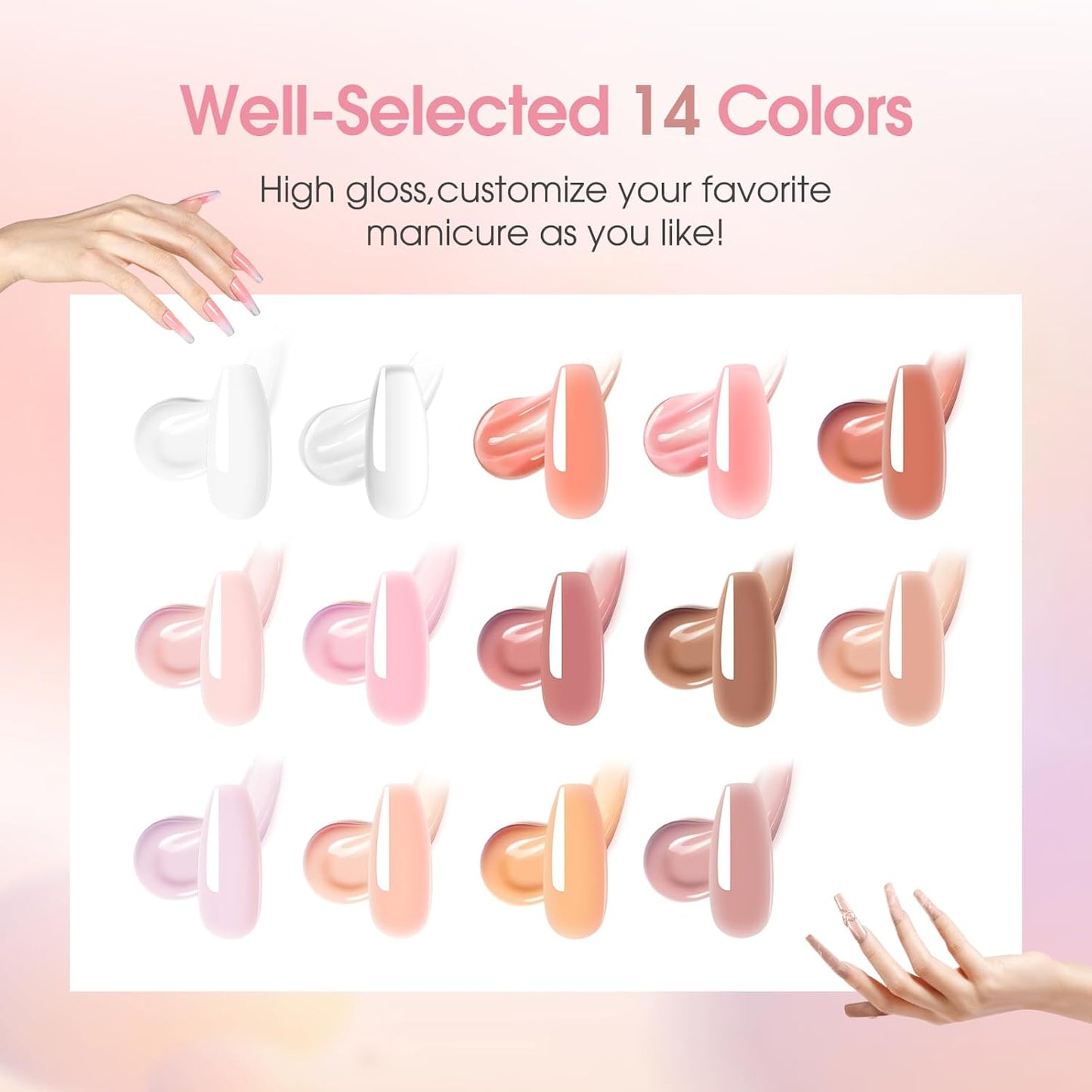 ROSALIND Poly Nail Gel Kit -14 Colors +72 Nail Art Accessories kit Nude Pink Poly Nails Gel Kit Starter Kit with Mini UV Lamp Slip Solution Basic Poly Nail Art Tools for Beginners with Everything