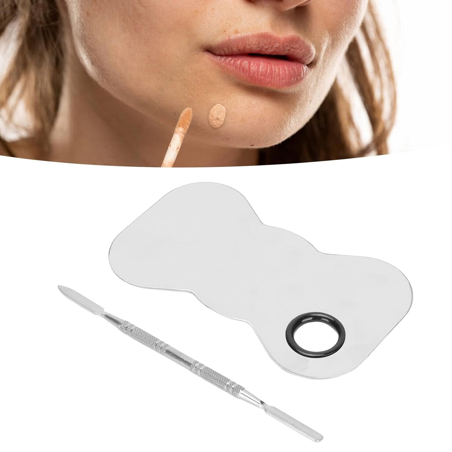 Cosmetic Makeup Palette Spatula, Mixing Bow Shape Stainless Steel Makeup Palette for Cosmetic Blend
