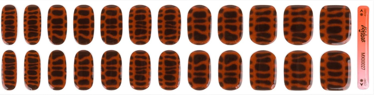 Semi Cured Gel Nail Strips - Minimalist Ombre Nail Polish Wraps, Works with Any UV Lamp - Long Lasting Easy Salon Manicure - 24pcs with 2 Prep Pads, Nail File & Cuticle Stick (Snake's Out)