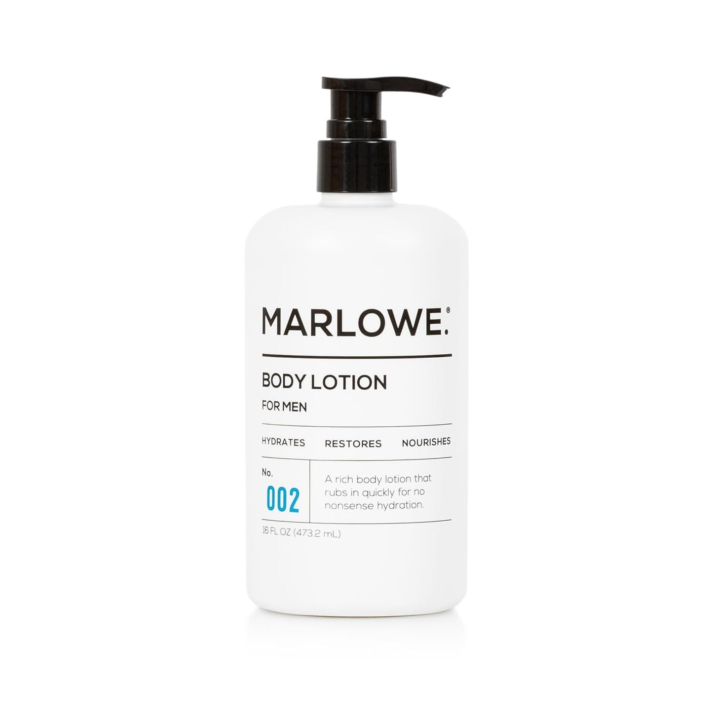 MARLOWE. No. 002 Body Lotion 15 oz Pump, Original, Revitalizing Dry Skin Lotion with Aloe Vera & Amino Acids, Hydrates & Nourishes, Lightly Scented