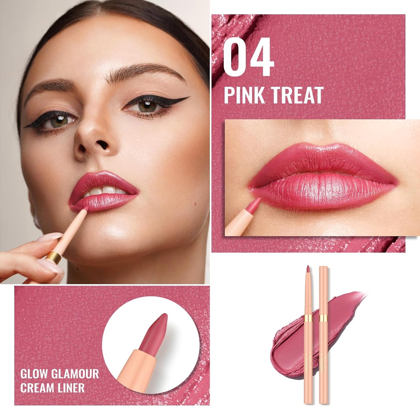 Oulac Lipstick & Lipliner Set 3PCS High Impact Lipcolor with Moisturizing Formula, Vegan Beauty, Full-Coverage Lip Color, Gift Lipstick for Women, 04+PG05+PG10