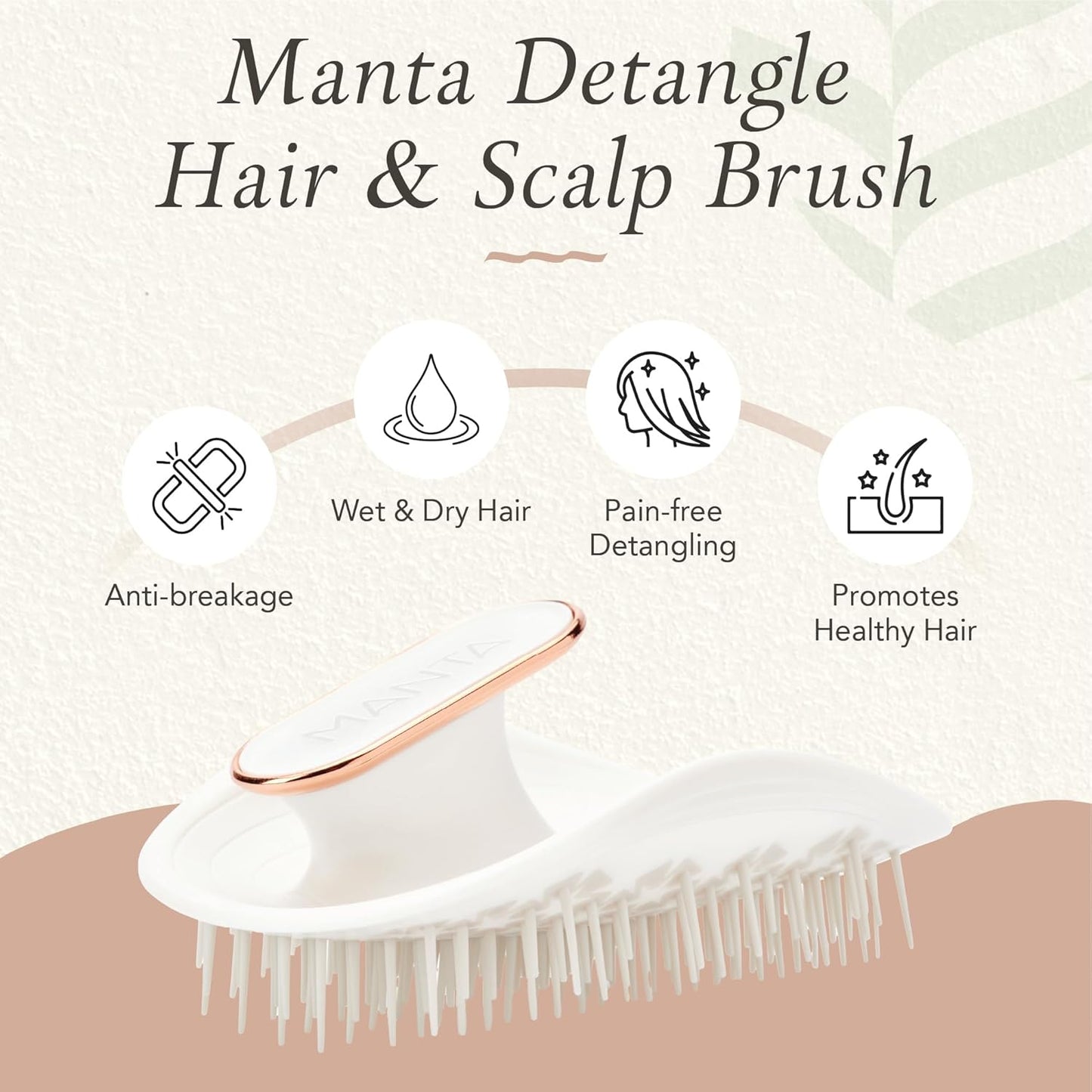 Manta Original Anti-Breakage Hairbrush – Gentle Detangling Brush for Wet & Dry Hair, Flexible Hairbrush for All Types, Healthy Hair Care for Women & Men, White