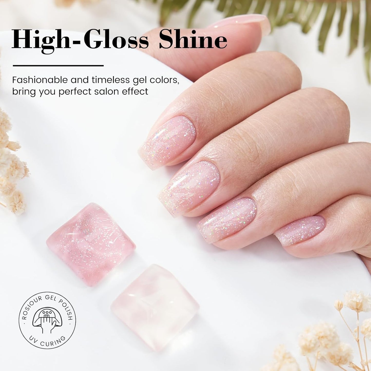TPO and HEMA Free Milky Pink Gel Nail Polish - 18 ML Glitter Nude Pink Shimmer Nail Polish Gel for Girls Gift, Long Lasting Iridescent Color Soak Off Cured for Home Nail Art Salon