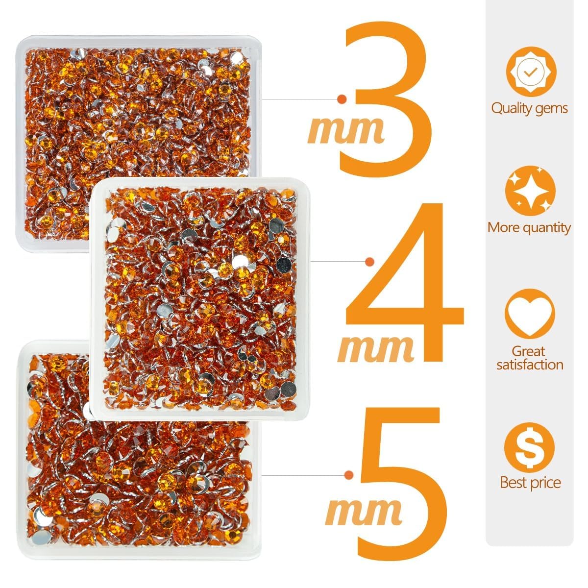 Orange Crystal Resin Rhinestones for Crafting 3mm 4mm 5mm Orange Red Flatback Stones Non-Hotfix Diamonds Crystals Gems Charms for Nails Face Eyes Makeup Body Tumblers Bottles DIY Crafts Shoes