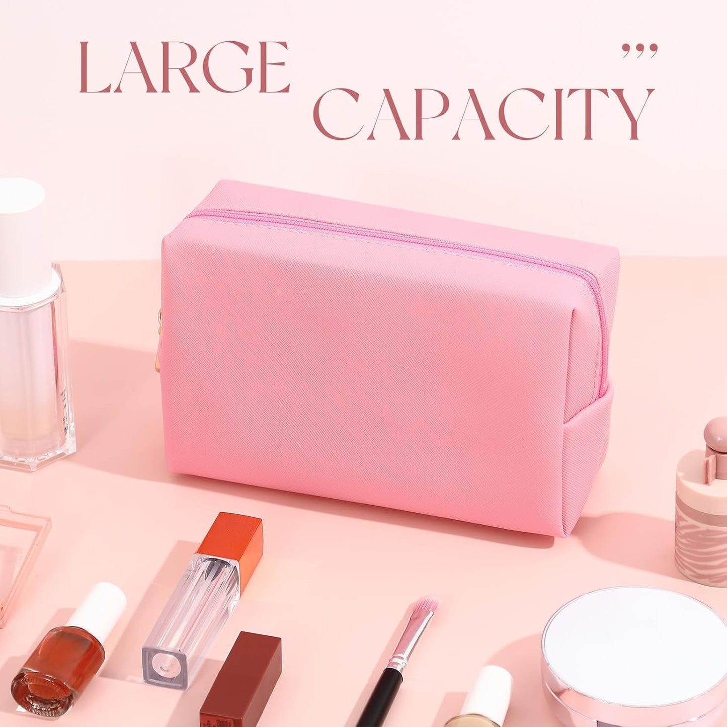 Kigeli 15 Pcs Aesthetic Makeup Bags PU Leather Cosmetic Pouches Waterproof Plain Toiletry Bags Makeup Pouches Bulk for Women Party Gift Travel Storage Organizer(Pink Series)