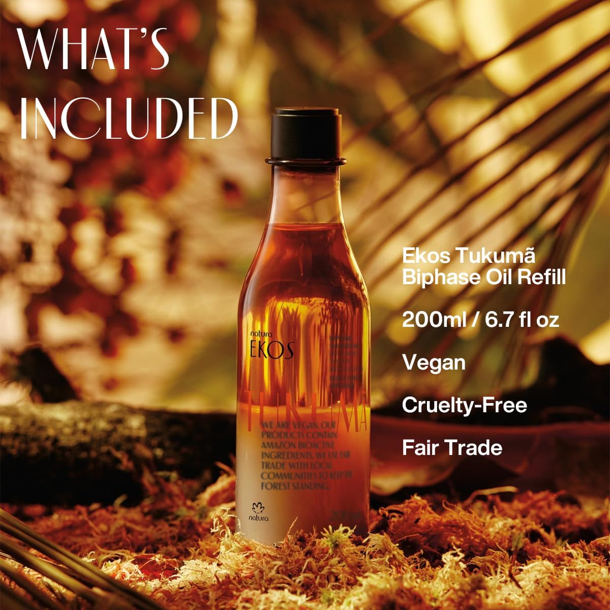 natura - Ekos Tukumã Biphase Shower Oil Refill - Replenishing In-Shower or Bath Body Oil - Anti-Signs of Aging - Skin Moisturizer - Vegan Skin Care - Brazilian Beauty Secrets - 6.7 fl oz (200ml)