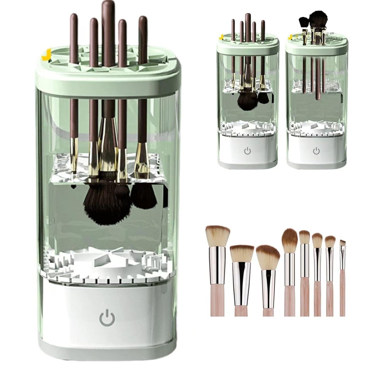 Electric Makeup Brush Cleaner:Fast and Efficient Machine for Deep Cleaning All Brush Types, Compact and Portable for Travel and Home, Ideal for Makeup Enthusiasts and Professionals (Clear Green)