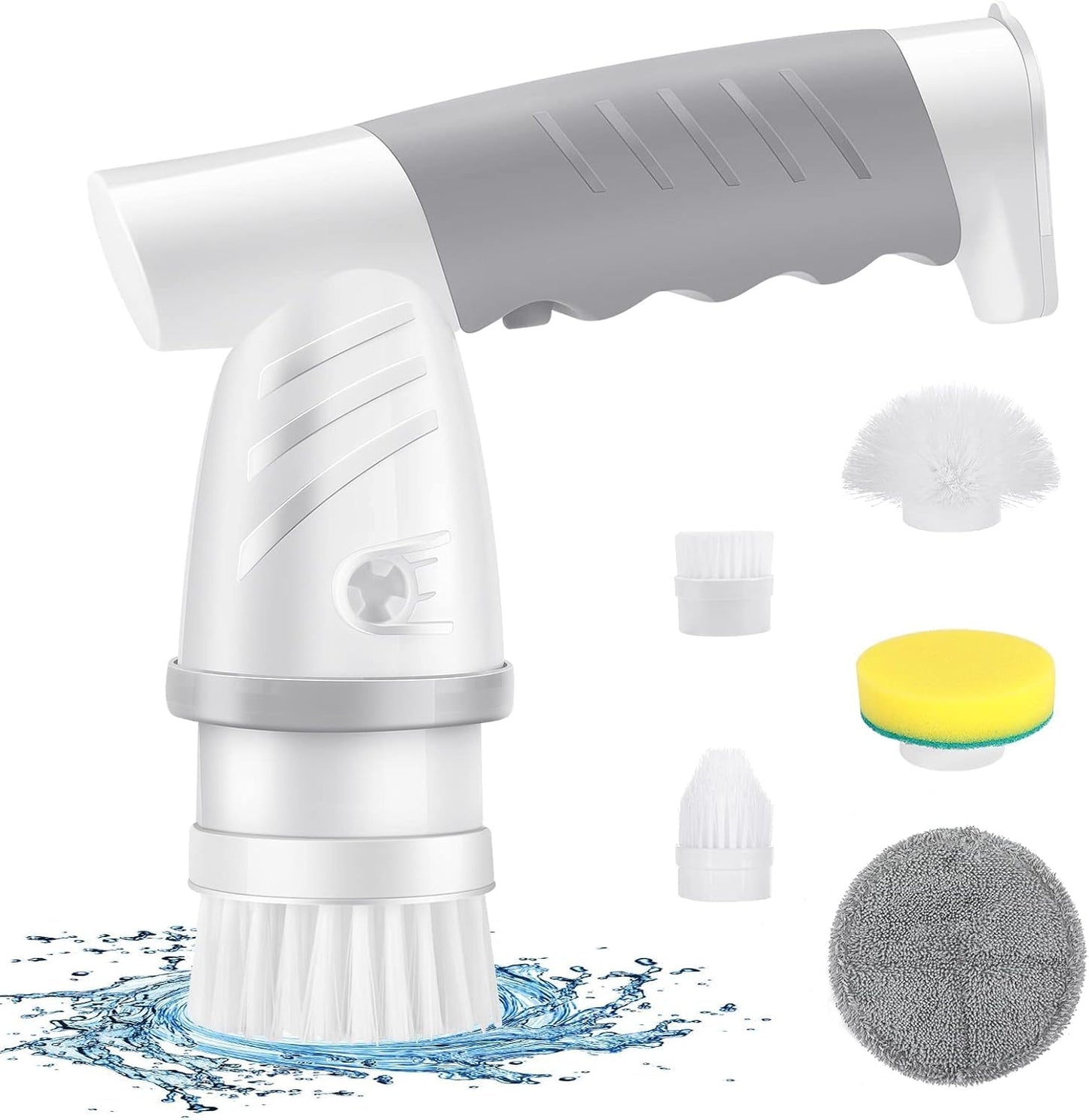 Electric Spin Scrubber, Shower Scrubber with Handle, Waterproof Portable Bathroom Cleaner Brush, Cordless Electric Cleaning Brush with 5 Replaceable Brush Heads for Floor Tile Tub Wall Window Kitchen