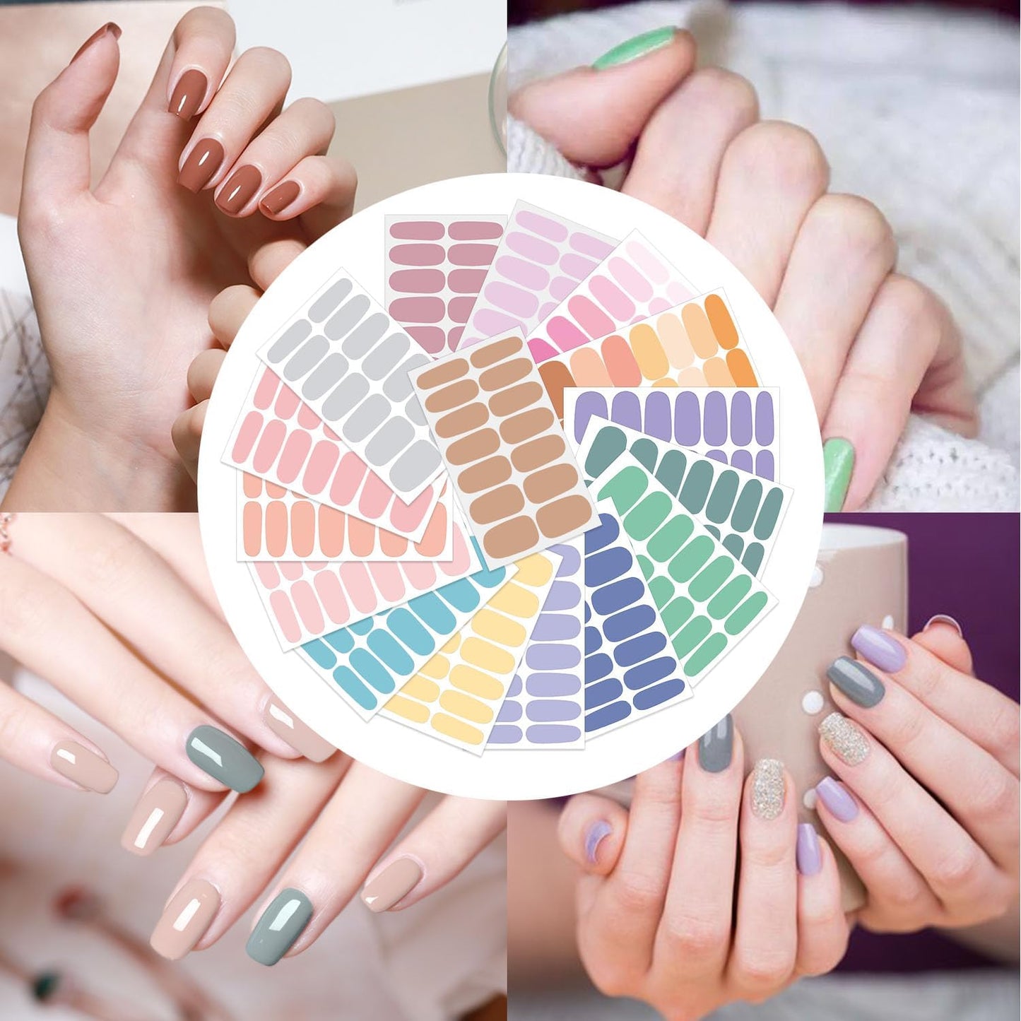 DANNEASY 16 Sheets Light Colour Nail Wraps for Women Gel Nail Polish Strips Solid Color Gel Nail Strips Self Adhesive Nail Polish Stickers Fingernail Sticker Nails with 1pc File, Cuticle Stick