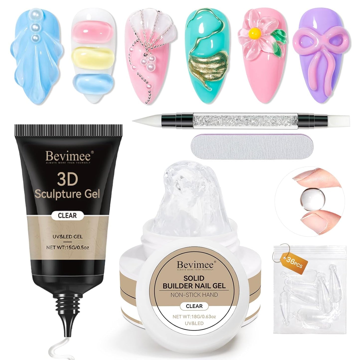 18g Solid Builder Gel for Nails 15g 3D Nail Sculpting Gel for Nail Art, Clear Non-Stick Hand For Modeling, Sculpture, Nails Extension UV/Led Manicure DIY At Hom