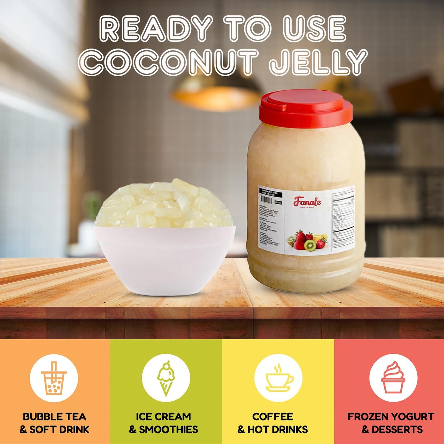 New Fanale Coconut Jelly Topping nata de coco for Boba Tea | Ice Cream | Yogurt | Smoothie | Milk Tea | Desserts Coconut, 8.3 pound (Pack of 4) | JEL012-CS