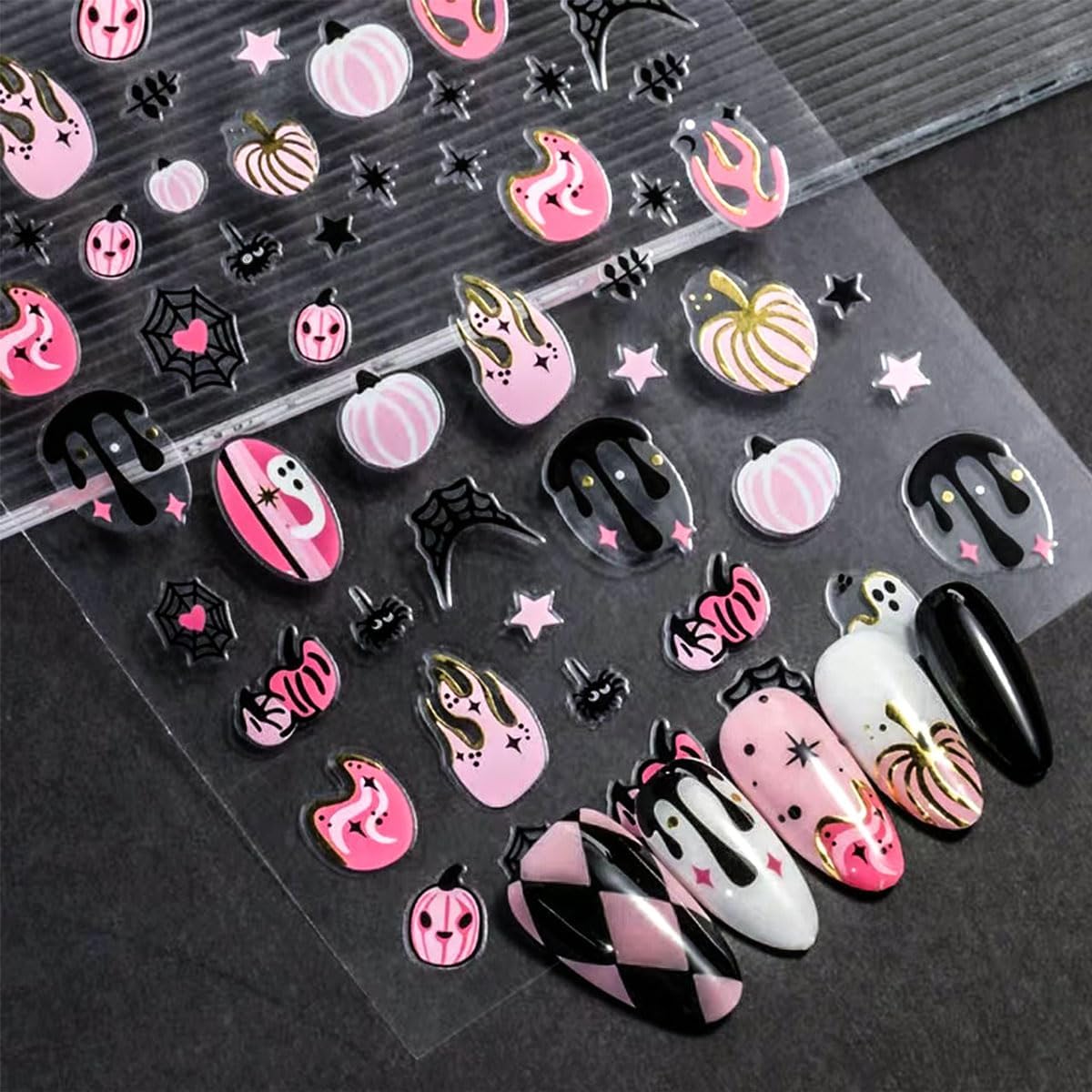 12Pcs Halloween Nail Stickers - Halloween Nail Decals - 3D Self-Adhesive Ghosts Pumpkin Spider Web Nail Design Decorations for Halloweens DIY Manicure Supplies - Nail Art Decorations Accessories