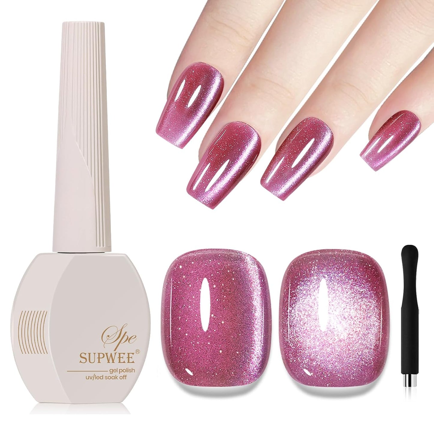 Cat Eye Gel Nail Polish Pink, 15ML Glitter CatEye Gel Polish Magnetic Crystal Reflective Effect with Magnet Soak Off Salon DIY at Home