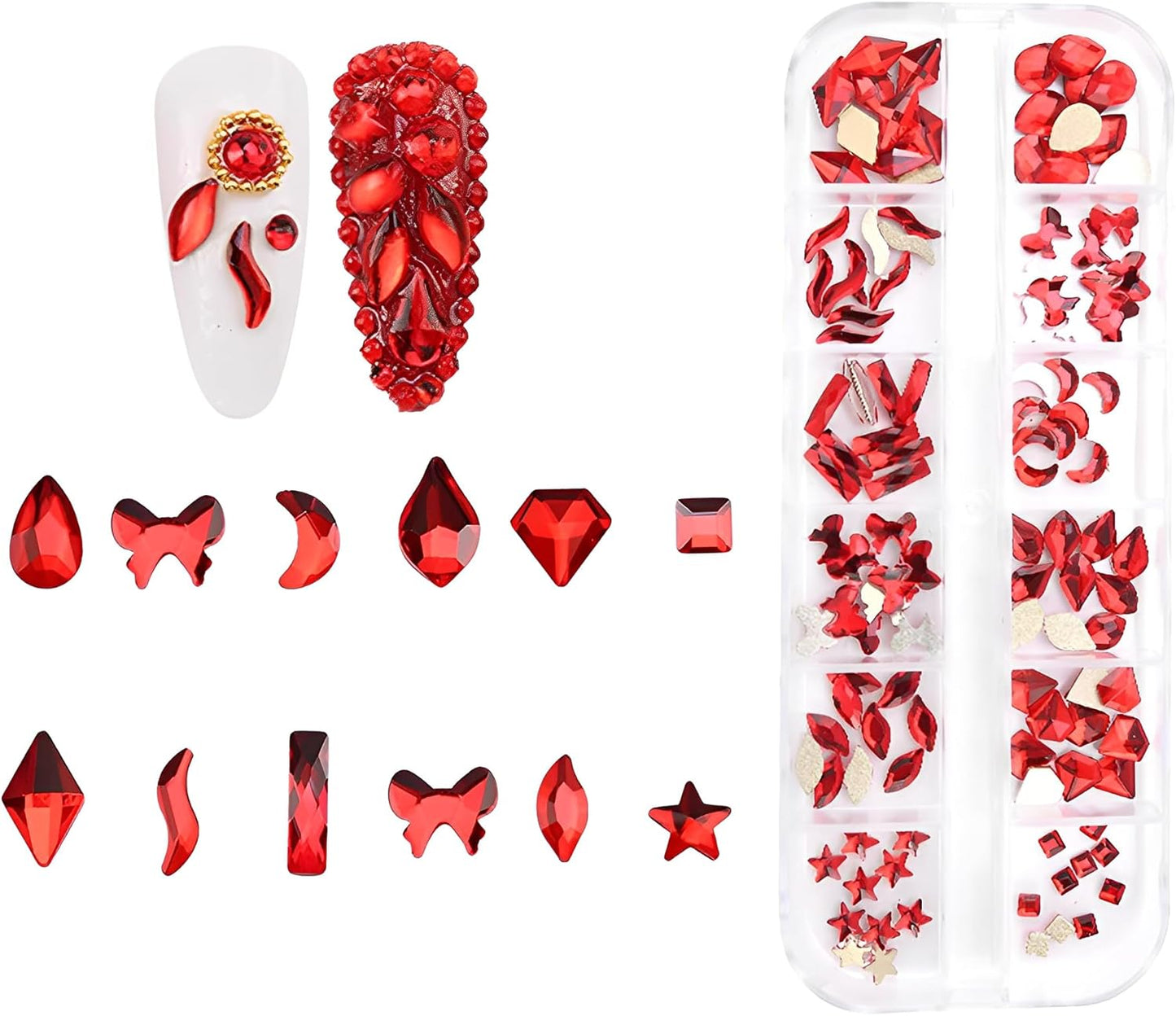 120pcs Flatback Rhinestones Glass Charms Diamantes Gems Stones for Nail Art Box Multi Shapes Siam