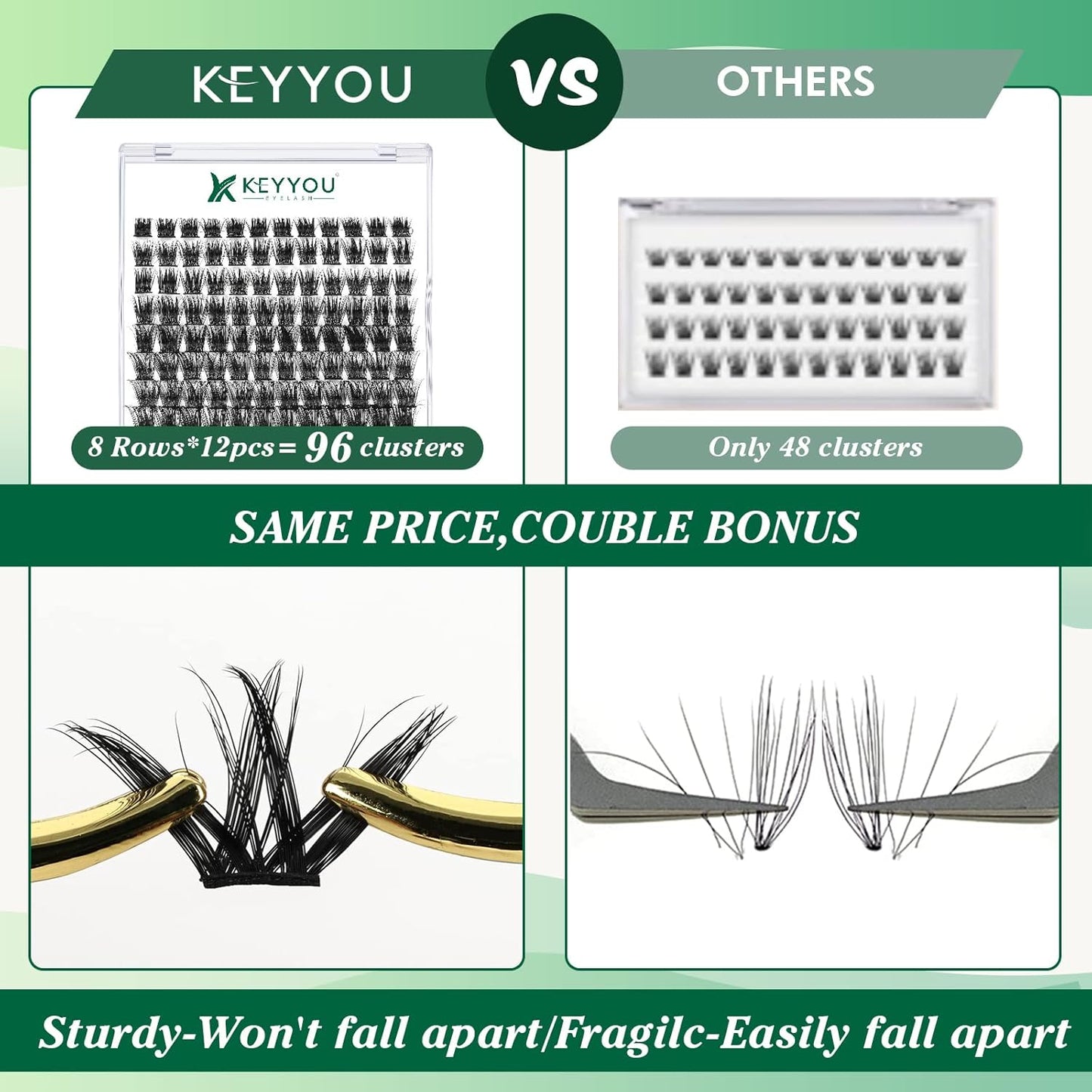 Lash Clusters,96 Pcs Cluster Lashes D Curl 10-18MIX DIY Lash Extensions Eyelash Clusters,KEYYOU Volume Wispy Individual Lashes Soft&Comfortable Easy DIY at Home(Y06,D-10-18MIX)