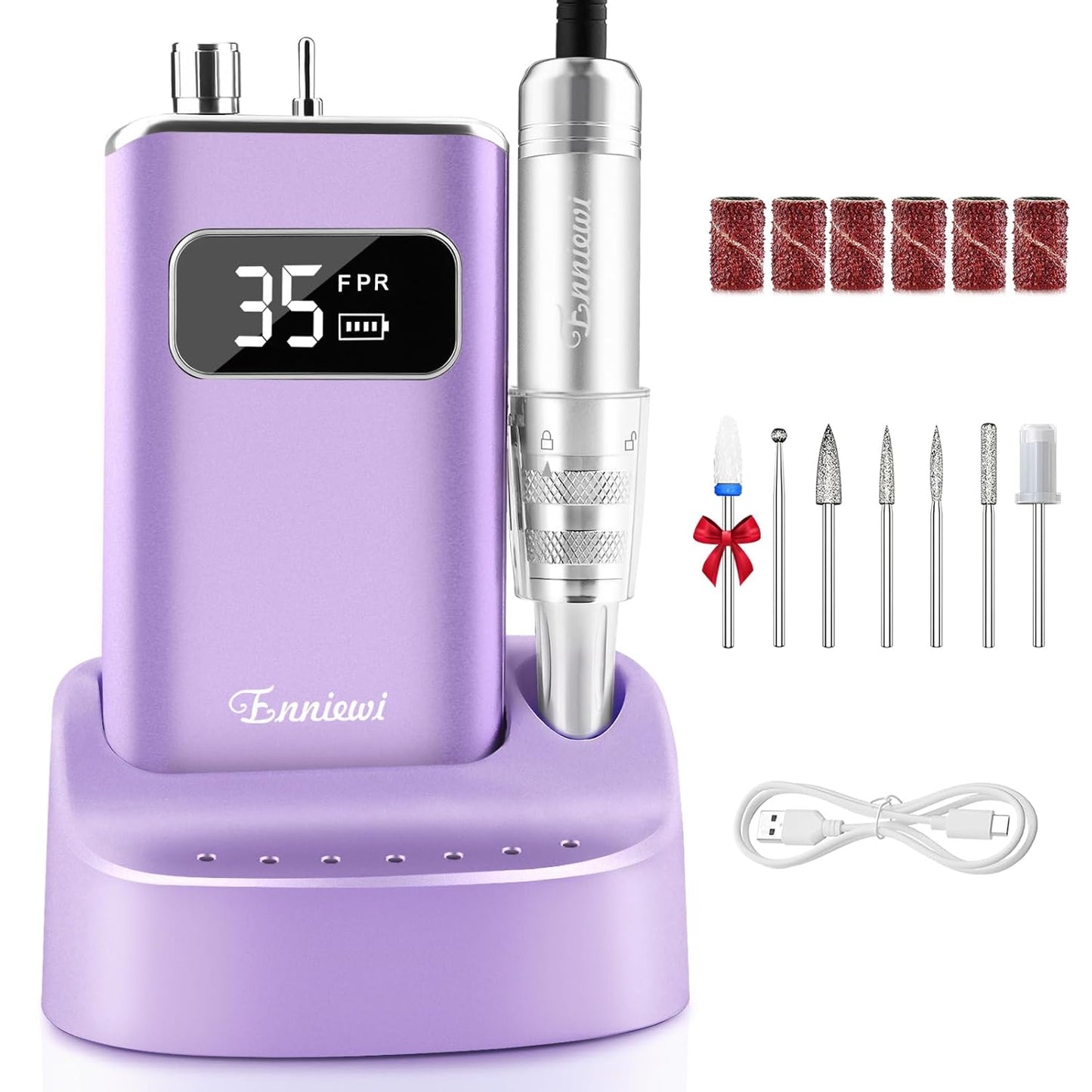 Electric Nail Drill File, Professional Portable Nails Drills Kit with Rechargeable Stand 7 Bits, Cordless E Filer for Gel Acrylic uñas Nails Remover Home Salon Manicure Pedicure Tools, Purple