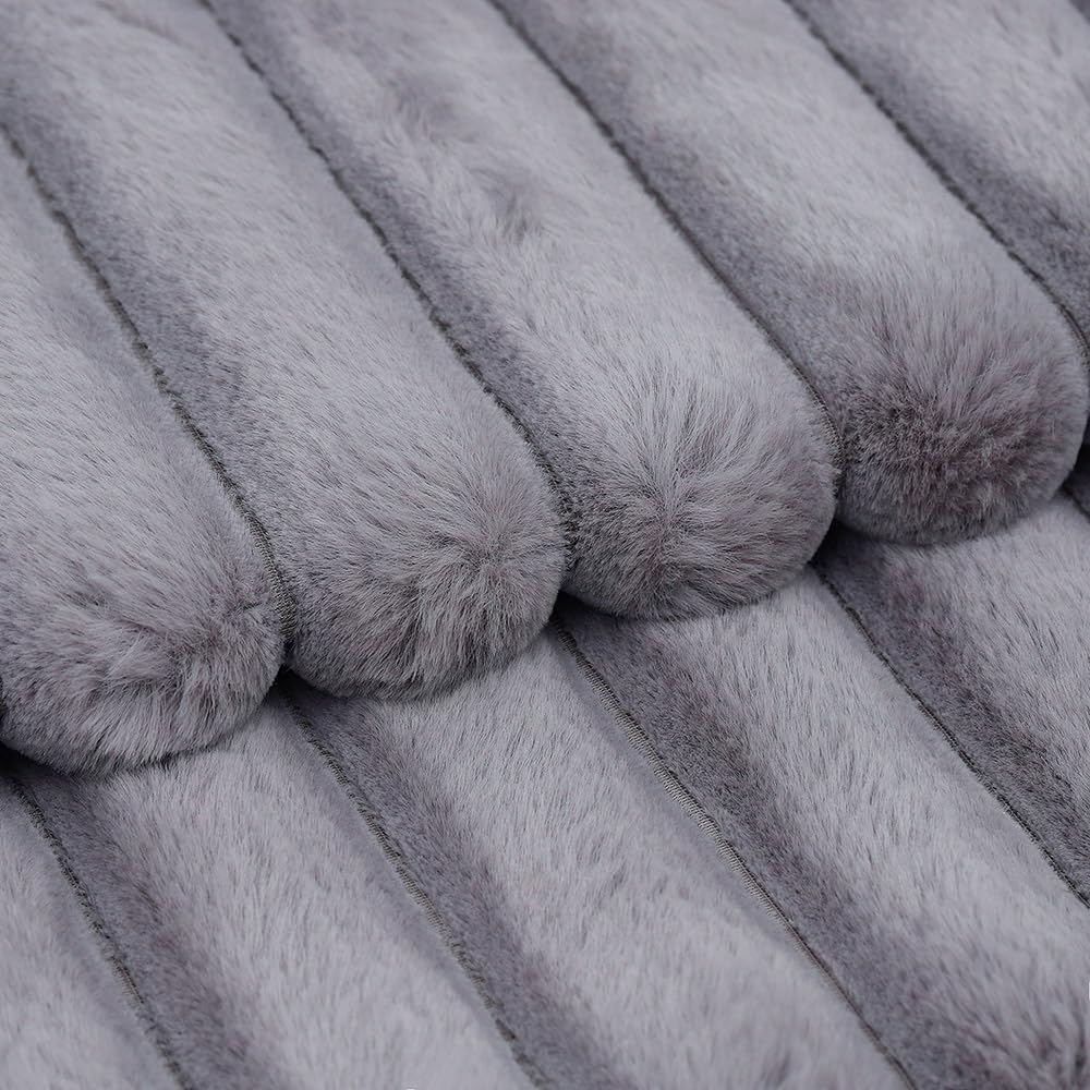 MADIZZ Set of 2 Faux Wool Plush Decorative Throw Pillow Covers 24x24 Inch Grey Fluffy Striped Soft Decorative Cushion Cover for Sofa Bedroom Pillow Shell