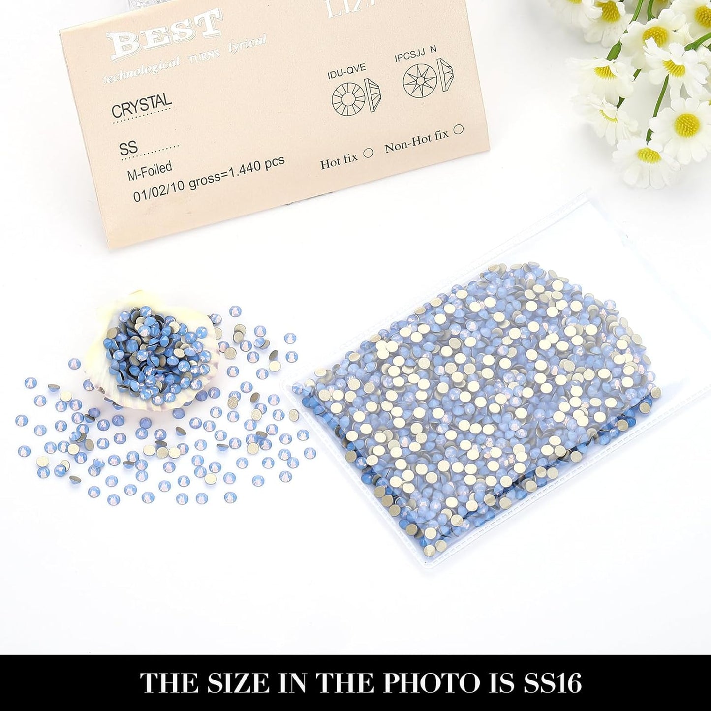 Novani Blue Opal Rhinestones 1440pcs Flat Back Round Rhinestone Style 2088 Sparkly Crystal Gemstones for Nail Art and Crafting SS16,3.8-4.0mm