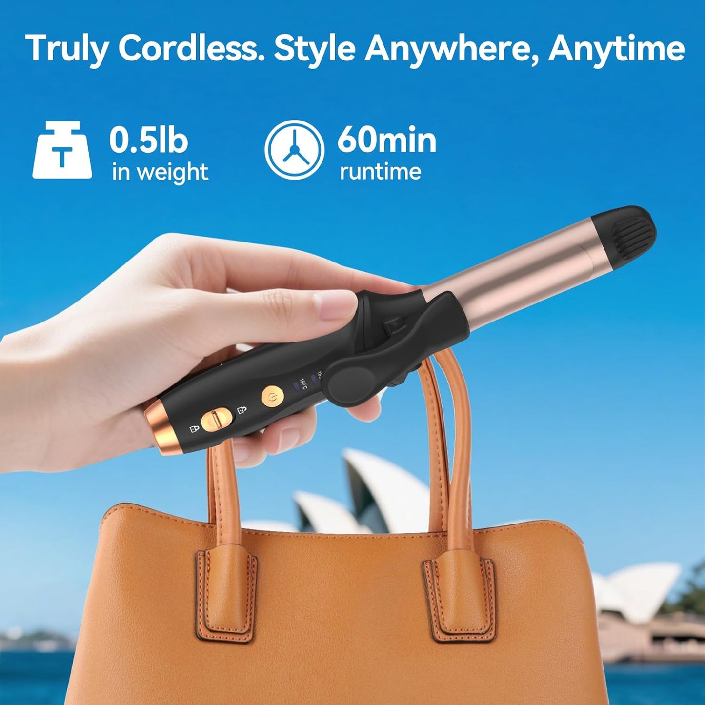 Cordless Curling Iron Hair Curler: Mini USB Rechargeable 4000 mAh 3 Temp Setting Travel Portable Hair Curler with 200 Million Negative Ion Cordless Curling Iron