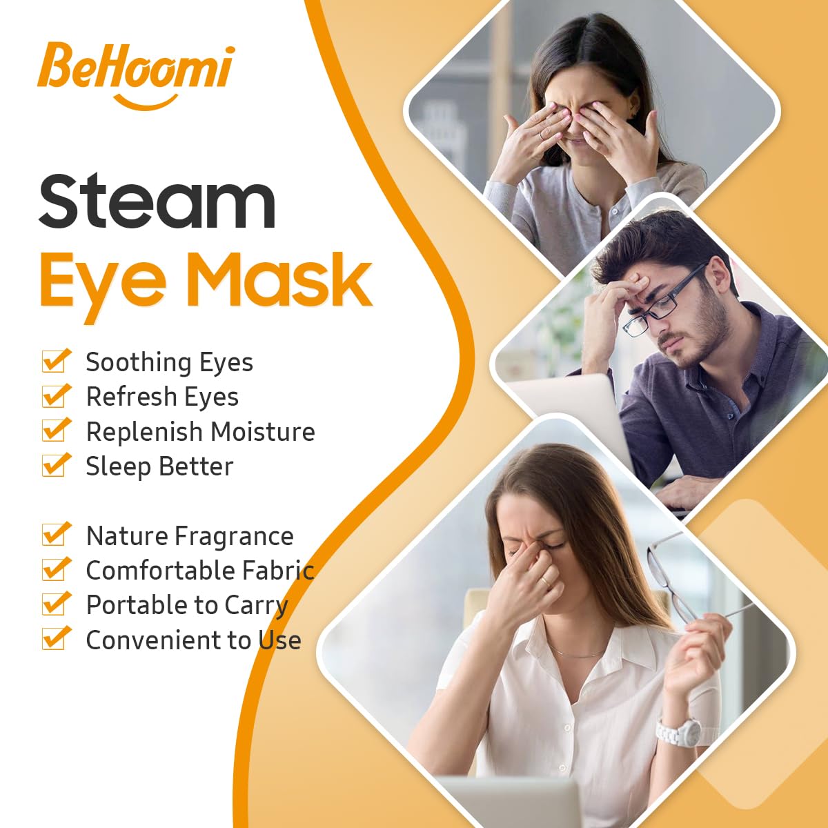 Steam Eye Mask, 10 Packs Heated Eye Mask, Self Heating Disposable SPA Warm Compress for Eyes Sleep Mask, Soothing Moist Heat Eye Masks, Travel Essentials & Relaxation Gifts (Orange Scent)
