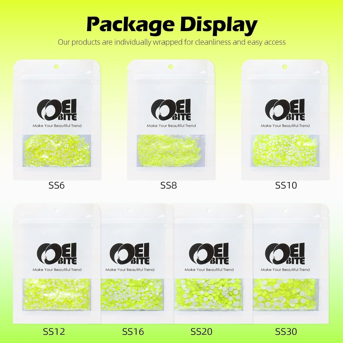 Neon Yellow Flatback Rhinestones, Glass Rhinestones for Nail Art and Craft, Glue Fix, Loose Crystal Gemstones(Neon Yellow, SS20, 1440pcs, 4.6-4.8mm)