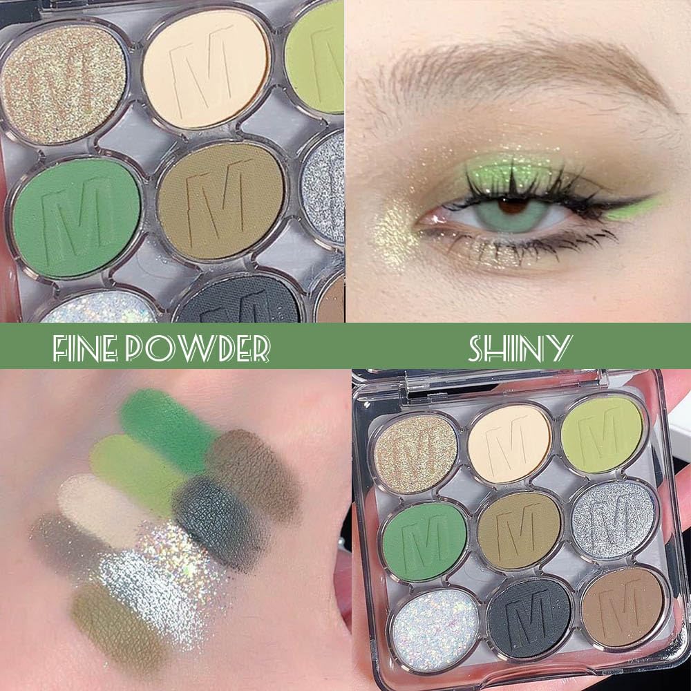 SUAKE Waterproof 9 Colors Shimmer Matte Eyeshadow Palette.Longwearing Highly Pigmented Glitter Eye Makeup Palet. Sparkle Pearlescent paleta de sombras 1# Gold Green