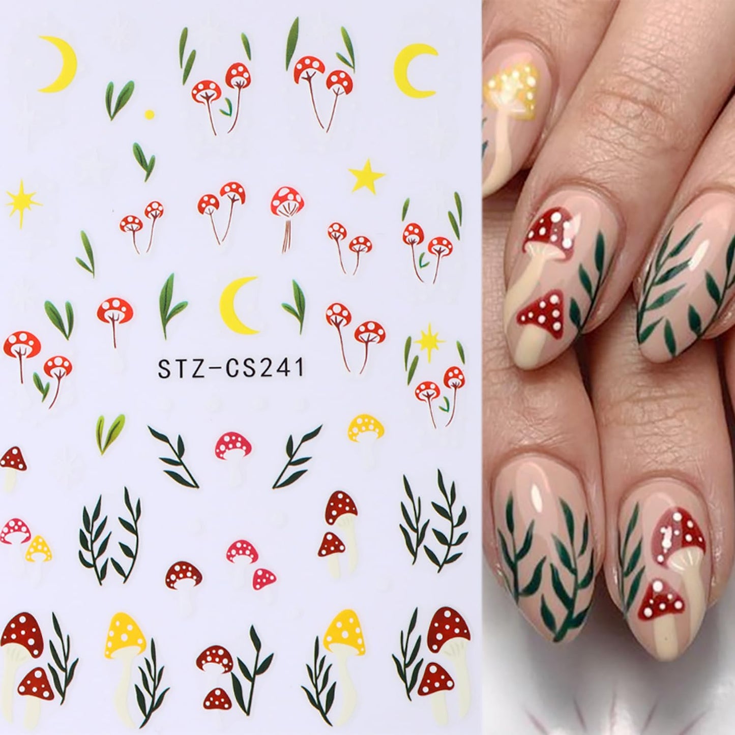 8 Sheets Nail Art Stickers Graffiti Flower Evil Eye 3D Self-Adhesive Nail Decals Rainbow Mushroom Star Moon Designs Nail Decorations Summer Nail Stickers Colorful Nail Supplies for Women DIY Manicure