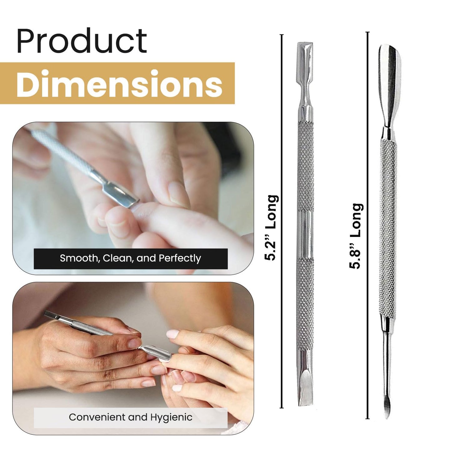 Cuticle Pusher Tools - Professional Nail Cuticle Pusher Cuticle Remover Cuticle Trimmer Spoon Shaped Nail Cleaner Dual Sided Metal Stainless Steel Manicure Pedicure for Women 2 Pack Set Krisp Beauty
