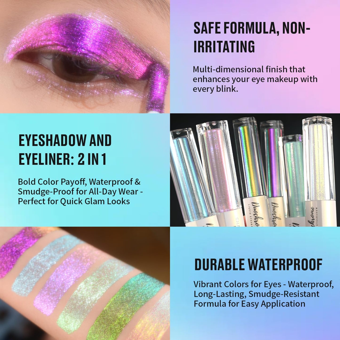 CHARMACY 2 in 1 Starlit Duochrome Liquid Eyeshadow, Glitter Sparkle Colorful Liquid Eyeliner, Quick Drying, High Pigmented, Long lasting Holographic Glitter Multichrome Eye Makeup #01