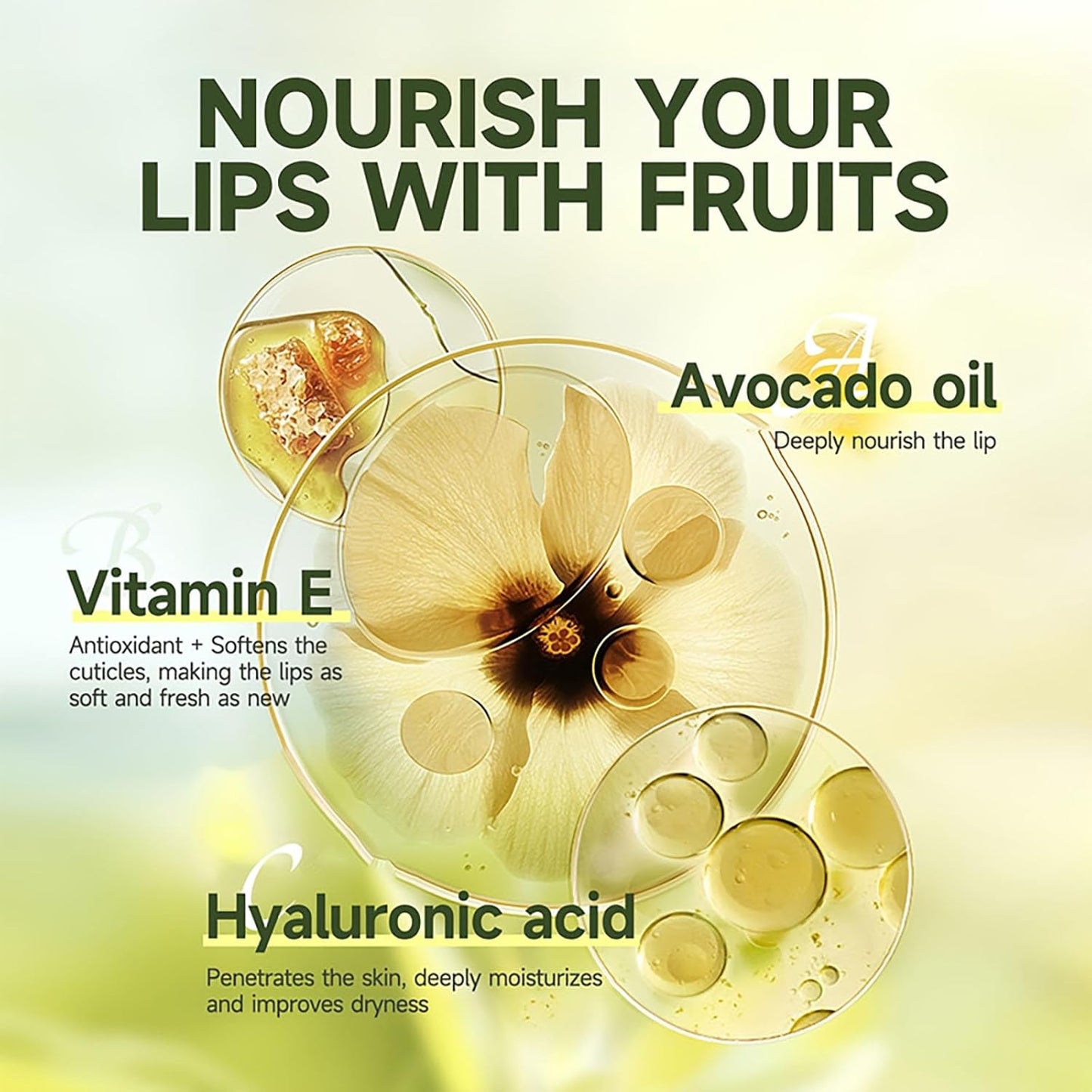 2 Pack Hyaluronic Acid Lip Balm, Avocado Moisturizing Lip Balm for Prevents Dry, Reduces Lip Lines Refreshing Soothing for Lip Softening & Hydration