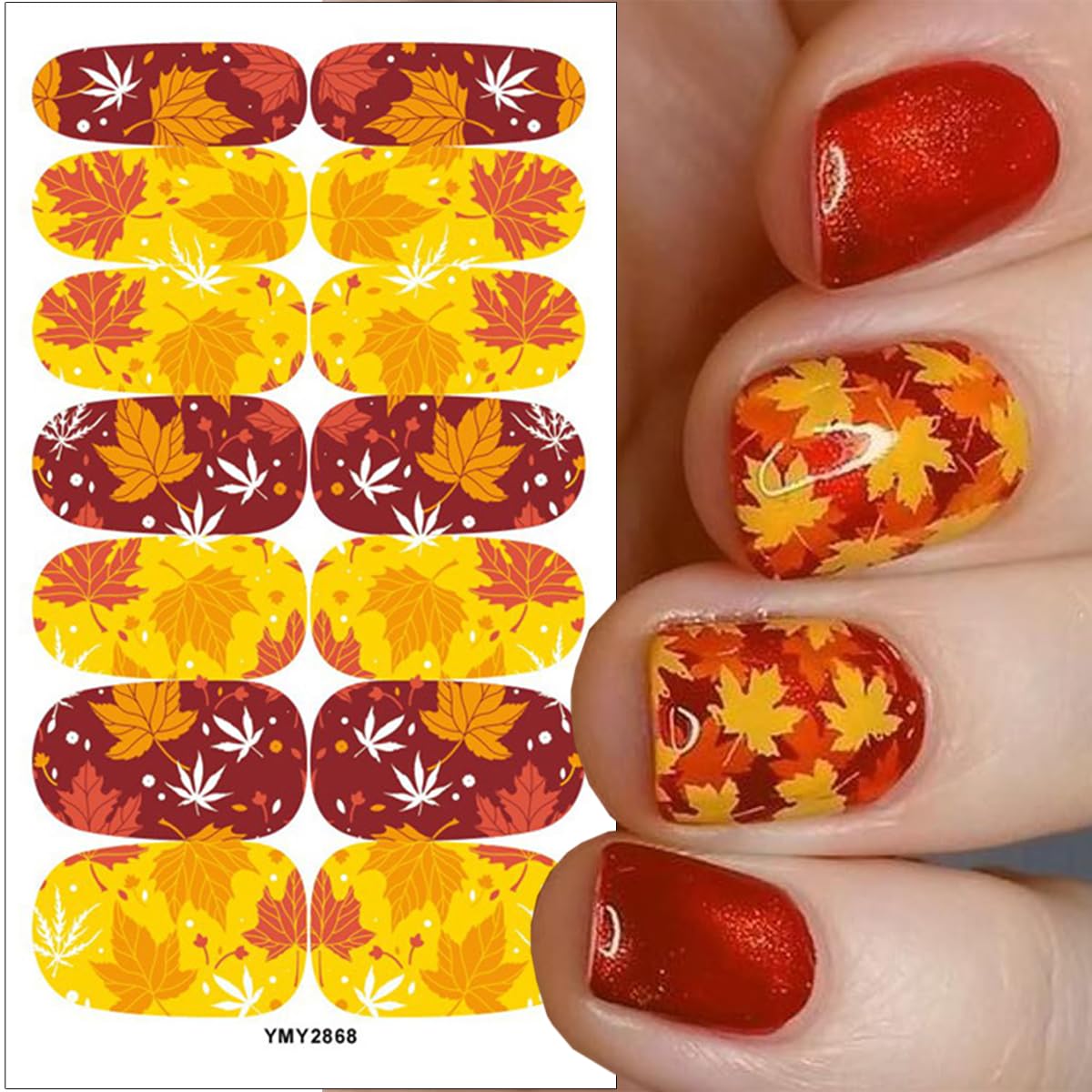 Autumn Maple Leaf Gel Nail Wraps - Thanksgiving Decals, 6 Sheets