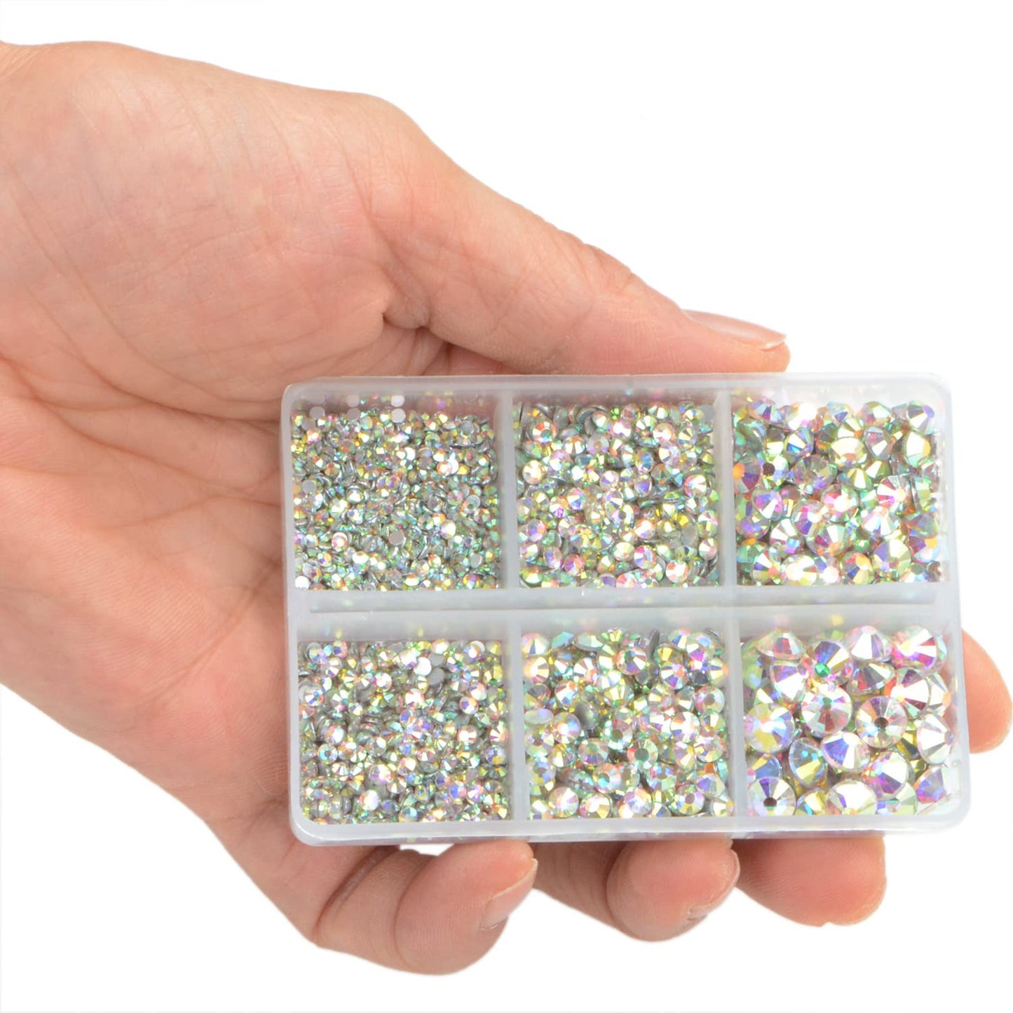 LPBeads 6000 Pieces Clear and Clear AB Non Hotfix Rhinestones 6 Sizes Round Crystal Glass Flat Back Rhinestones with Tweezers and Picking Pen for Nail Art Crafts Clothes Bags DIY