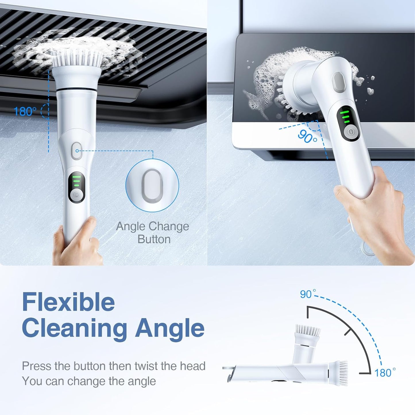 LABIGO Electric Spin Scrubber LA5 Mini, Bathroom Scrubber Shower Scrubber for Cleaning Tub Tile Floor Window Kitchen Sink, Power Scrubber Cleaning Brush with 5 Replaceable Brush Heads, White