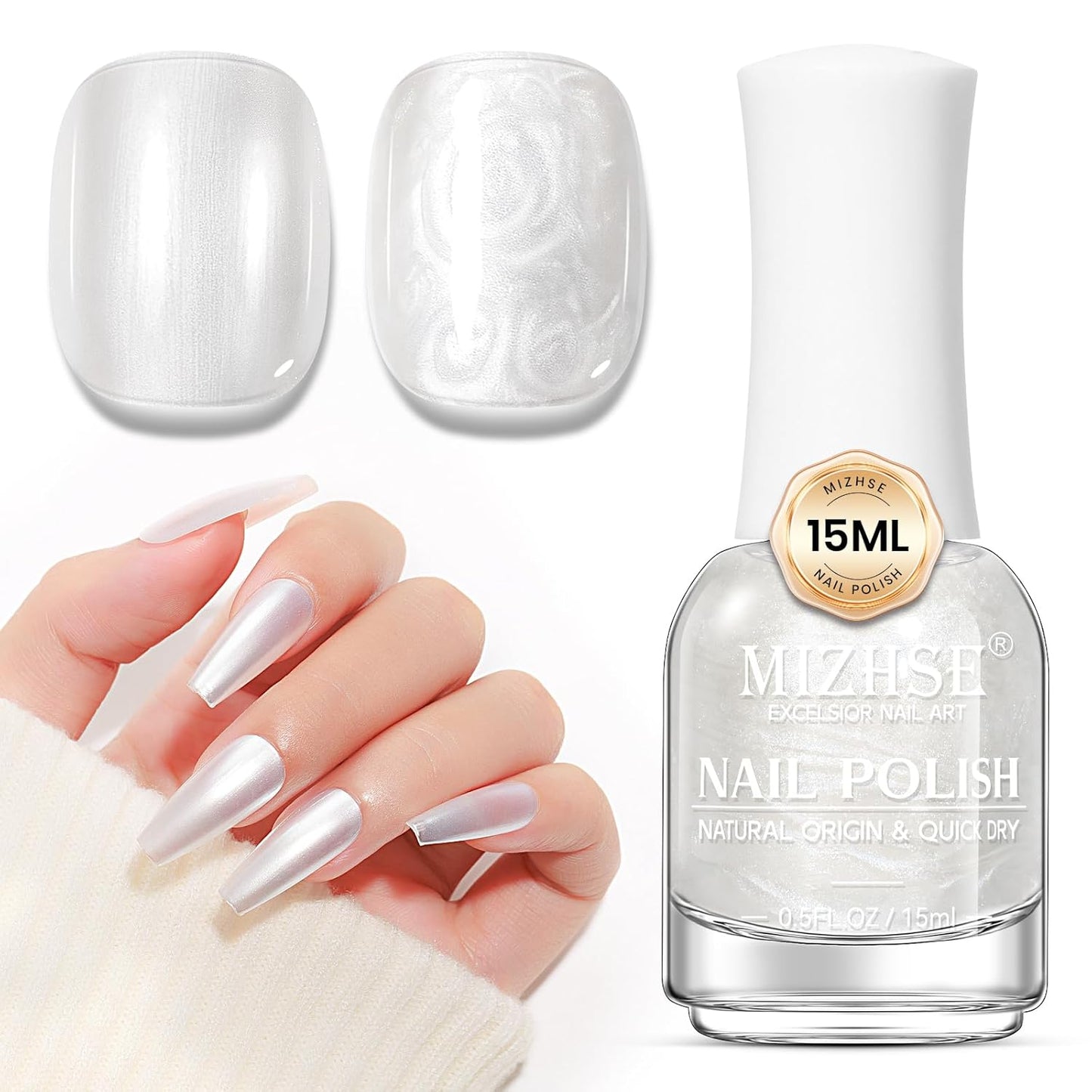 MIZHSE Nail Polish: 15Ml Mermaid Pearl Nail Polish Aurora Milky White Effect Nail Polish, Fingernail and Toenail Polish Glossy Long Lasting Nail Polish Trendy DIY at Home Nail Gift Spree