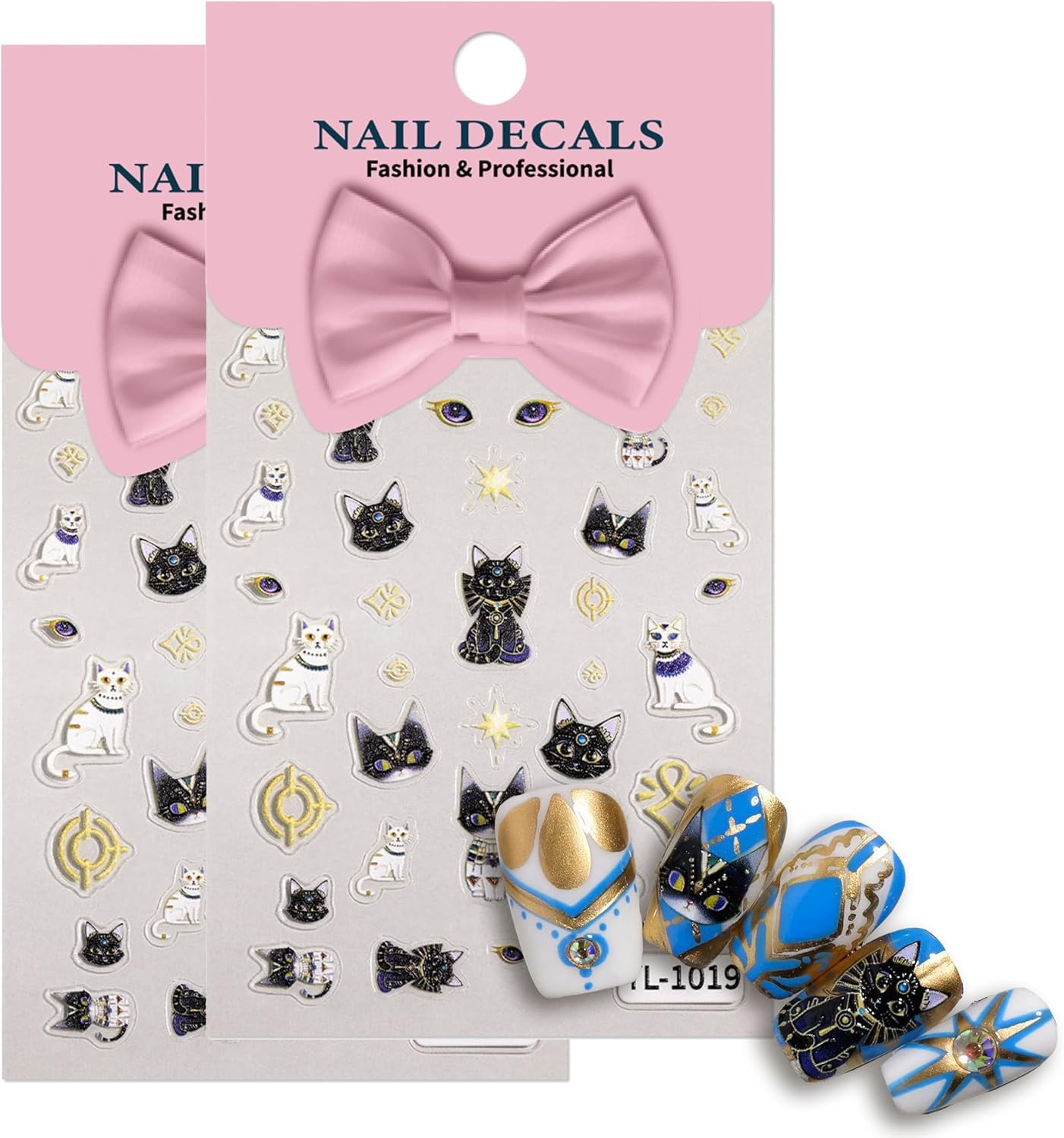 5D Egyptian Cat Nail Art Stickers, Embossed Nail Decals Supplies Self Adhesive Nails Sticker DIY Acrylic Nail Accessories - 2 Sheets