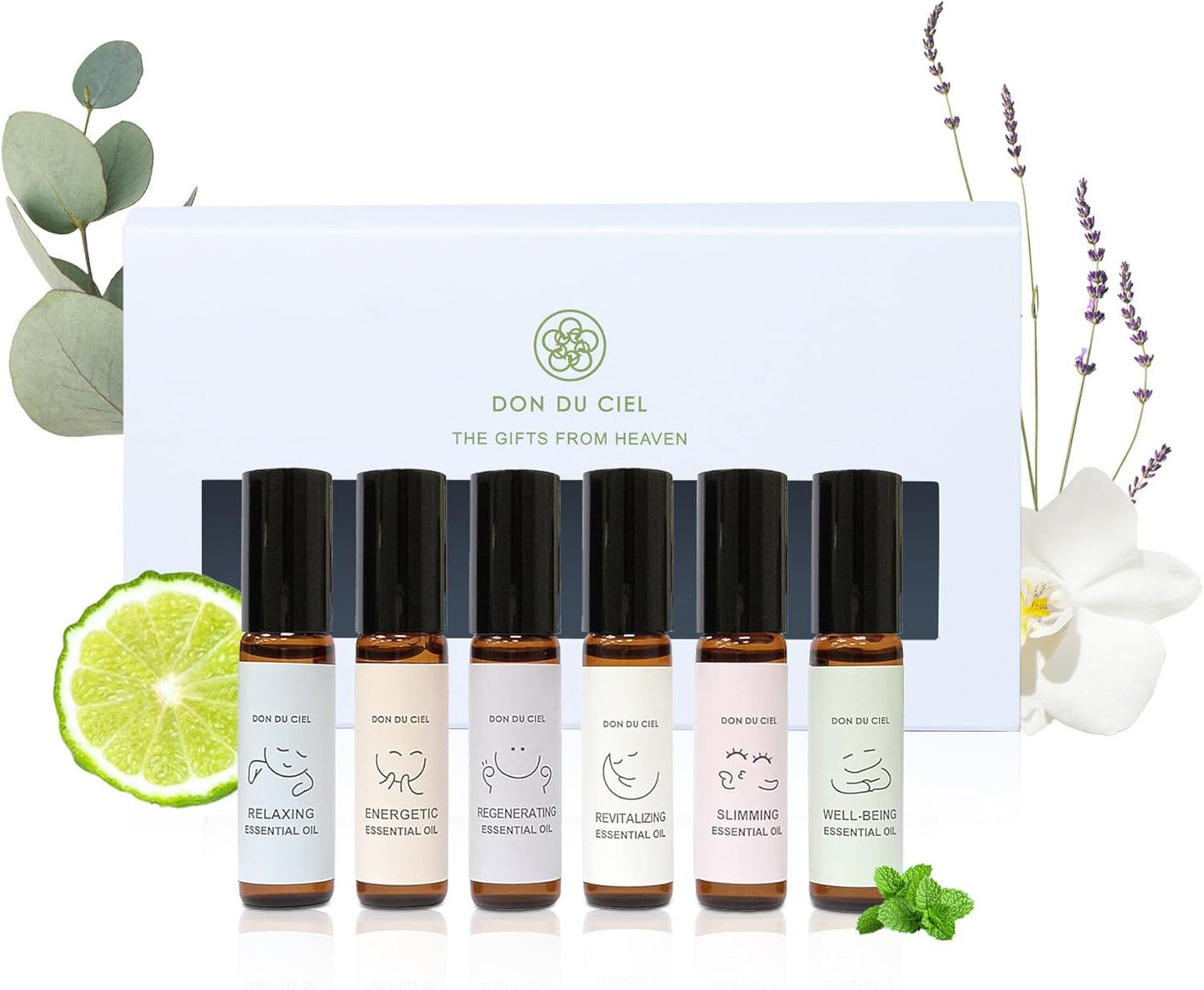 Essential Oil Roll On Blend, Orchid Oil Gift Set, Well-Being, Body Care, Massage, Relaxing, 6 Pack, 0.17oz, Elegant White